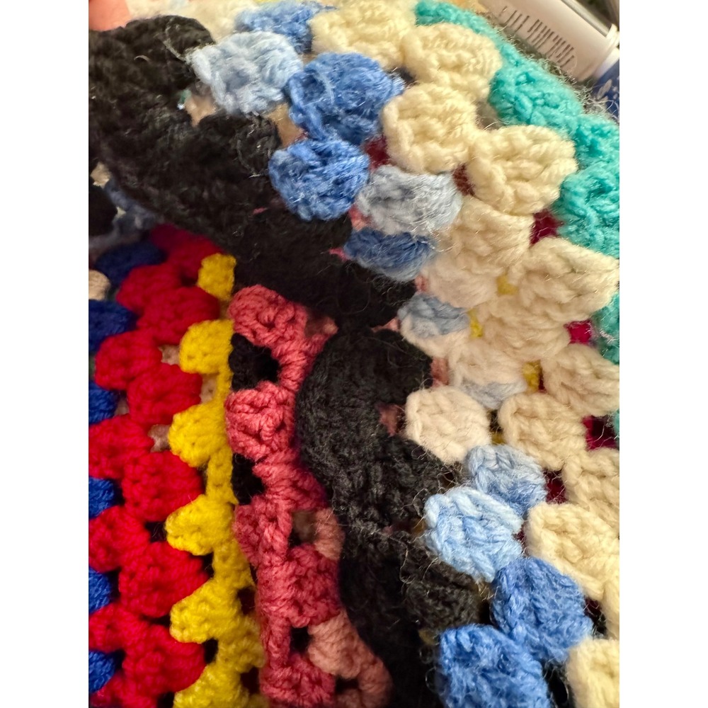 Vintage Handmade Crochet Afghan Throw Blanket Square 55x55 Boho Cottage - Picture 10 of 11